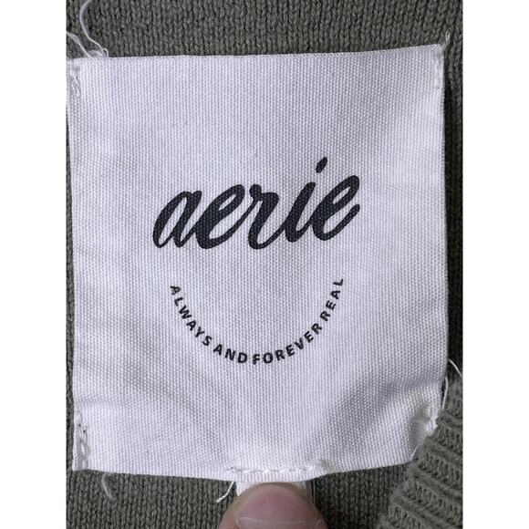 Aerie Sweater Womens Small Green Cropped Crewneck Long Sleeve Pullover Knit - Picture 6 of 12